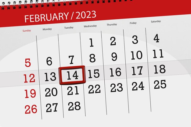 Día mes página organizador fecha febrero martes número 14