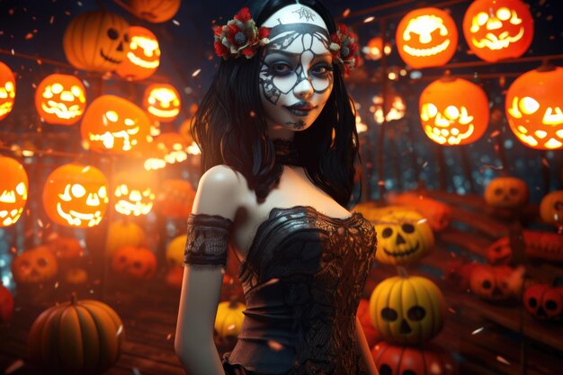 Día de los muertos belleza chica sonriendo