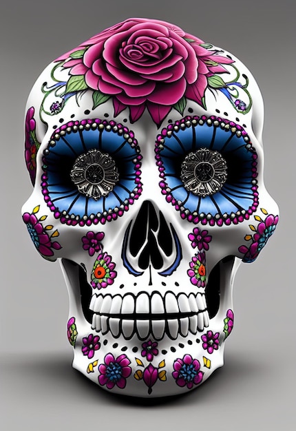 Dia de los muertos calavera tradicional calavera de azúcar decorada con flores el día de la ilustración muerta