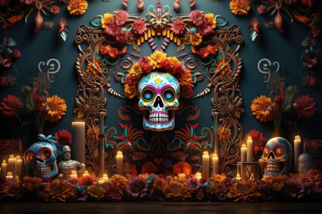 Día de los Muertos Celebración de Dia De Los Muertos Fondo Generado por IA