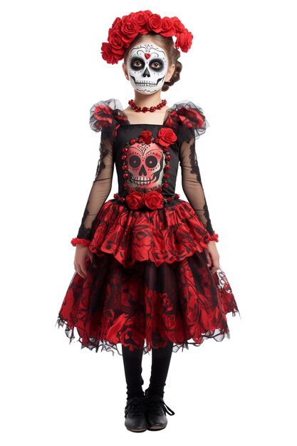 Foto día de muertos chica de rojo