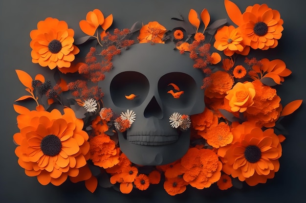 día de los muertos cráneo estilo de arte de papel generado por ai