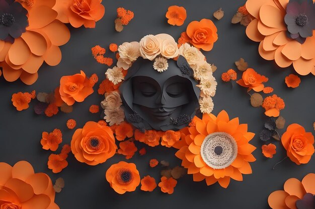 día de los muertos cráneo estilo de arte de papel generado por ai