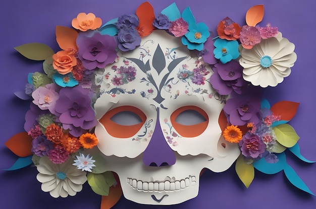 día de los muertos cráneo estilo de arte de papel generado por ai