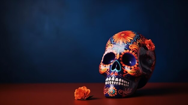 Foto dia de los muertos día de los muertos con calavera de azúcar generativa ai