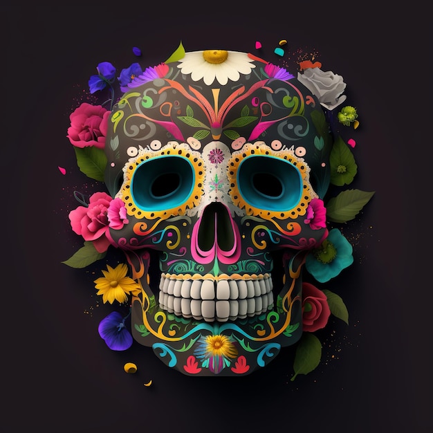 Dia de Los Muertos Día de los muertos con calavera de azúcar generativa ai