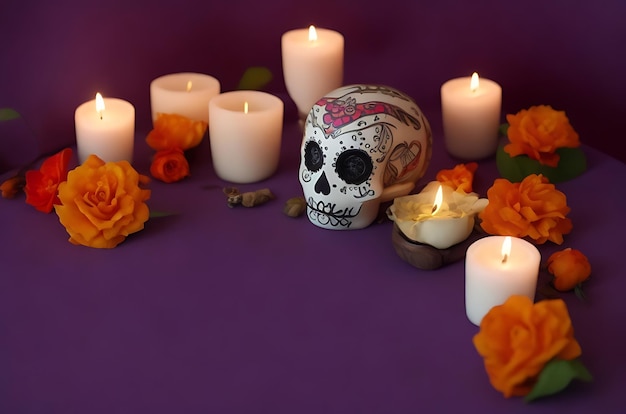 Foto día de los muertos el dia de muertos celebración con fondo de calavera