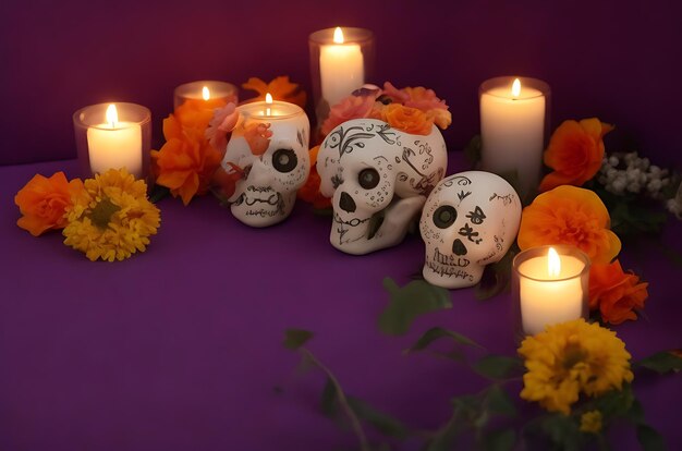 Foto día de los muertos el dia de muertos celebración con fondo de calavera