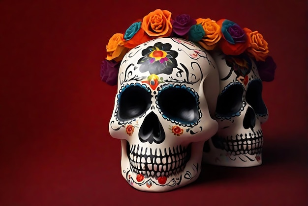 Foto día de los muertos el dia de muertos celebración con fondo de calavera