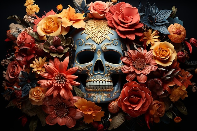 Foto día de los muertos día de los muertos d podio escenario cuadrado redondo con corte de papel