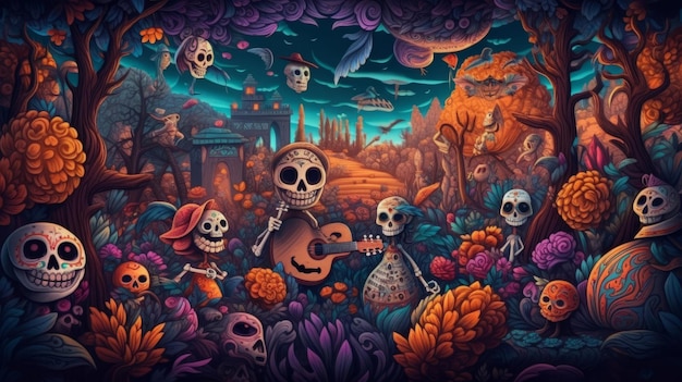 Dia de muertos Dia de los muertos Ilustración AI GenerativexA