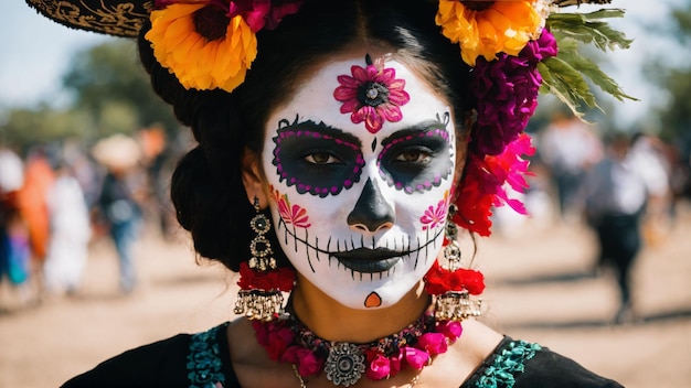 Dia de los muertos Día de los Muertos Mujer con maquillaje de calavera de azúcar Generado con IA