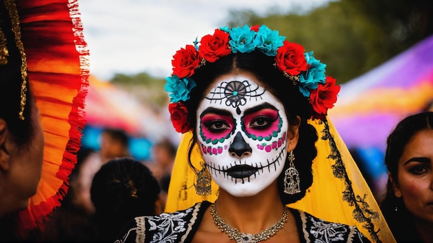 Dia de los muertos Día de los Muertos Mujer con maquillaje de calavera de azúcar Generado con IA