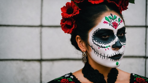 Dia de los muertos Día de los Muertos Mujer con maquillaje de calavera de azúcar Generado con IA