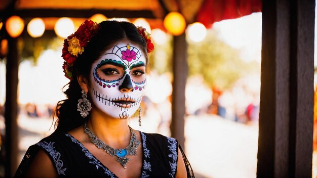 Dia de los muertos Día de los Muertos Mujer con maquillaje de calavera de azúcar Generado con IA