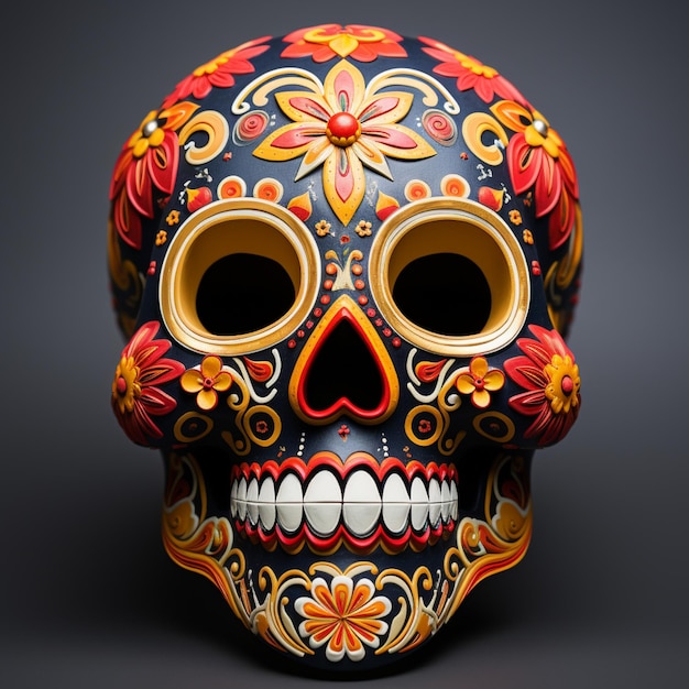 Dia De Los Muertos esqueleto de cráneo de azúcar pintado en 3D