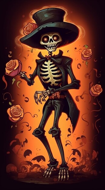 Dia de los muertos esqueleto con guitarra