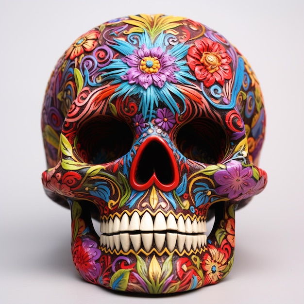 Día de los Muertos festival decorado cráneo sobre fondo aislado