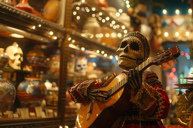 El día de los muertos, la fiesta mexicana, los esqueletos de los músicos.