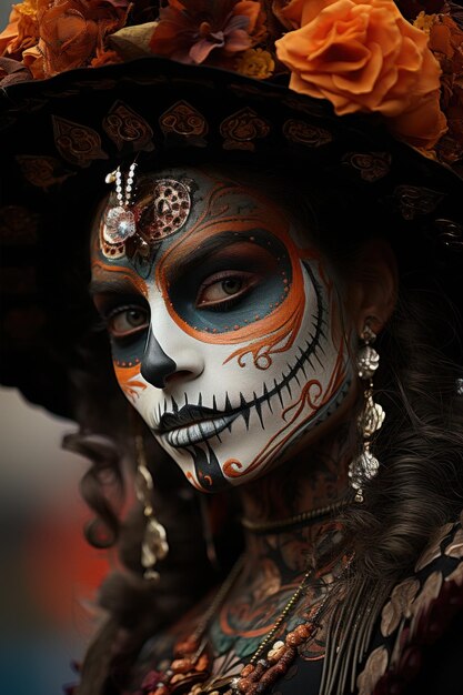 Día de los muertos, fiesta popular mexicana, persona disfrazada de muerte