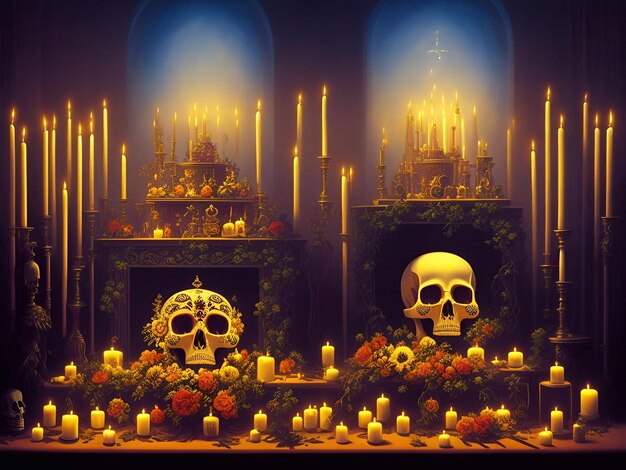 Foto día de los muertos ilustración de fantasía fondo para obras de arte arte generativo cinematográfico