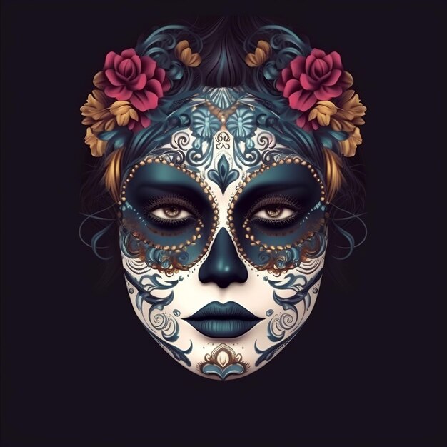 Foto dia de los muertos maxican mask girl generative ai