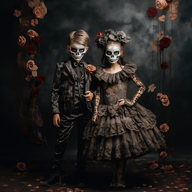 Foto día de muertos niños en gris