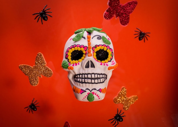 Día De Los Muertos O Día De Los Muertos Celebración Fondo Scull Decorado Con Flor De Caléndula Fiesta Tradicional Mexicana