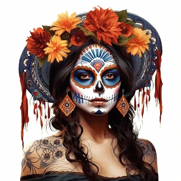 Dia de los muertos retrato de una niña mexicana con máscara de carnaval del día de los muertos Generativo ai