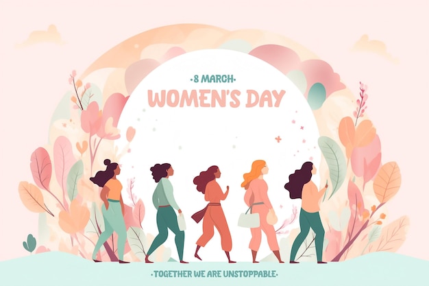 Foto día de la mujer 8 de marzo celebrar juntos la promoción de la concienciación sobre la igualdad de género y los derechos de las mujeres