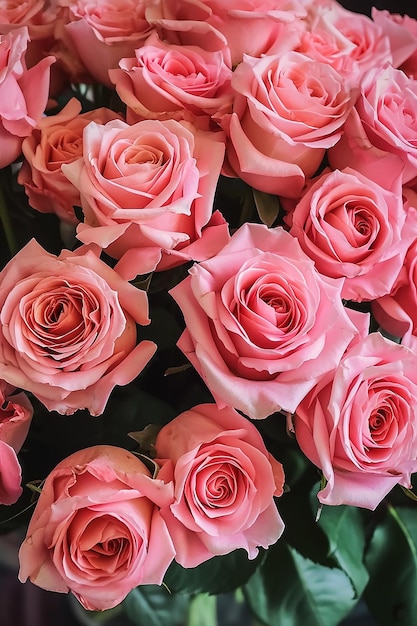 Día de la Mujer Día de la Madre ramo de rosas rosas en un jarrón en el estado de ánimo para el amor