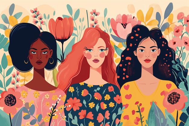 Día de la mujer tres Ilustración de la mujer AI Generativa