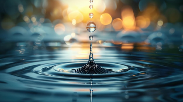 Día Mundial del Agua Una gota de agua realista cayendo sobre el fondo azul del mar