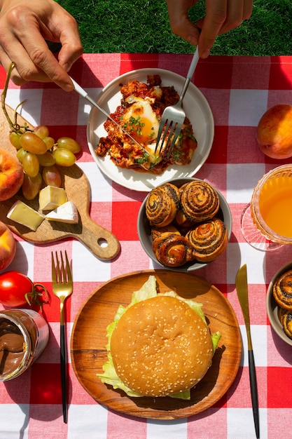 Foto día mundial de la alimentación. comida en la mesa, vista superior.