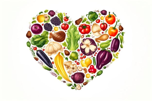 Día Mundial de la Alimentación diferentes alimentos frescos están dispuestos en forma de corazón