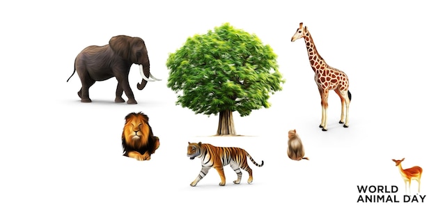 Día Mundial de los Animales Día Mundial del Medio Ambiente Día Mundial del Hábitat y la Vida Silvestre 3d Ilustración
