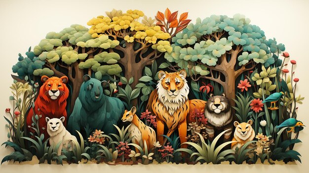 Día mundial de los animales Exploración artística Encantadoras ilustraciones de osos, monos, tigres, leones, jirafas