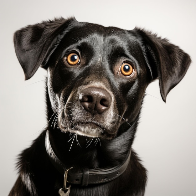 Día Mundial de los Animales Un hermoso perro negro de mascotas sentado inocentemente mirándote