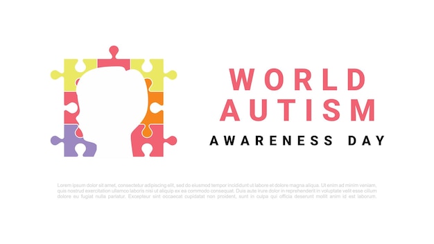 Día mundial del autismo con banner de fondo de cabeza y rompecabezas aislado sobre fondo blanco