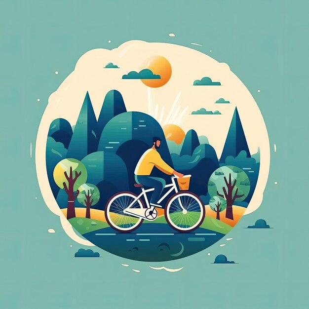 Día Mundial de la Bicicleta Ilustración plana dibujada a mano Ilustración conceptual de arte vectorial plano Icono plano AI Generado