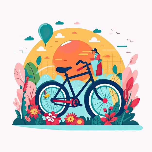 Día Mundial de la Bicicleta Ilustración plana dibujada a mano Ilustración conceptual de arte vectorial plano Icono plano AI Generado