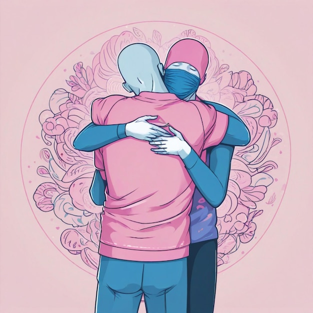 Foto día mundial del cáncer con personas abrazadas