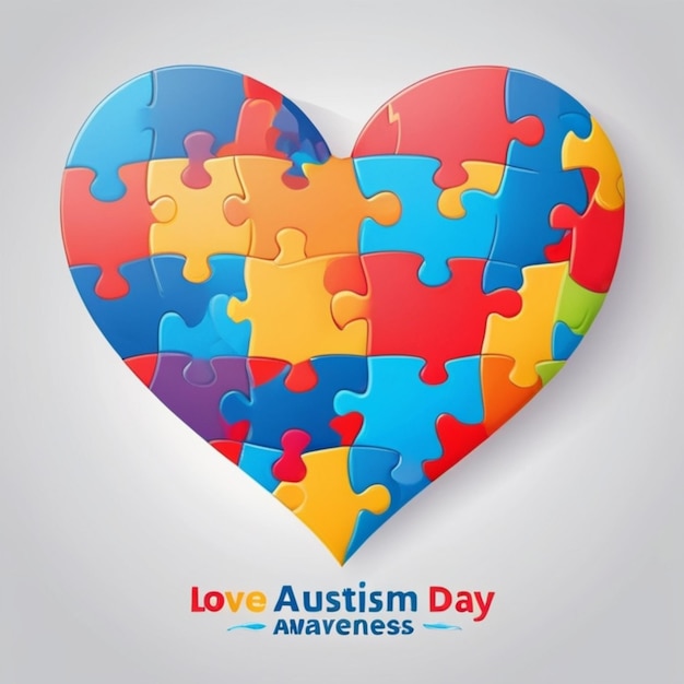Día Mundial de la Concienciación sobre el Autismo Puzzle de fondo vectorial cuadrado con corazón de amor