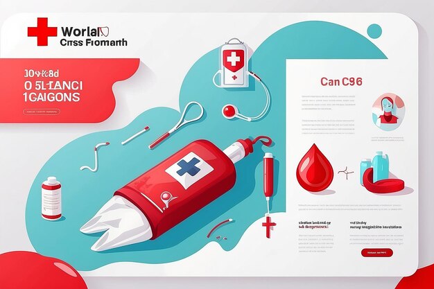 Foto día mundial de la cruz roja el 8 de mayo ilustración de la salud médica y el suministro de sangre a mano dibujada para banderas web o plantillas de páginas de aterrizaje