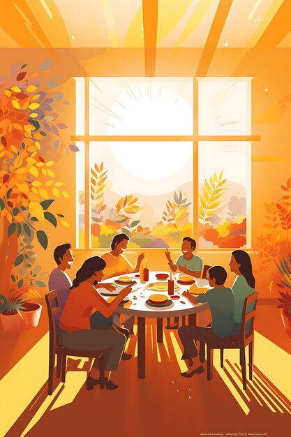 Dia Mundial da Alimentação com Famílias Comendo Juntas em torno de uma Mesa Dia Internacional Arte Criativa de Poster