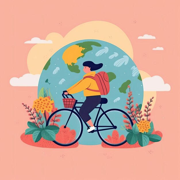 Foto dia mundial da bicicleta ilustração plana desenhada à mão ilustração de conceito de arte vetorial plana ícone plano ai gerado