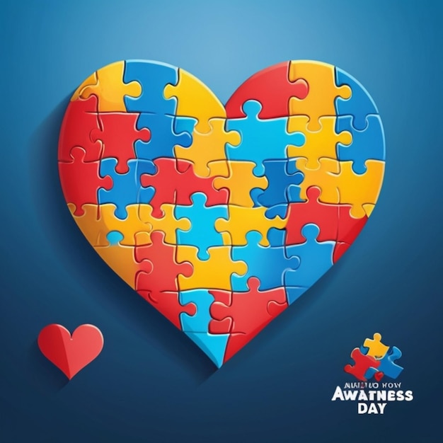 Dia Mundial da Conscientização sobre o Autismo Puzzle de fundo vetorial quadrado com coração de amor