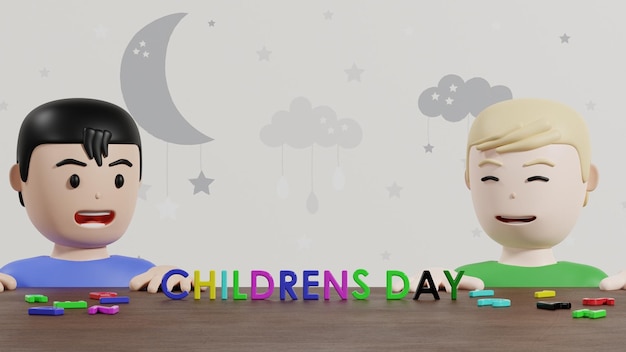 Dia Mundial da Criança, alfabeto. Renderização 3D
