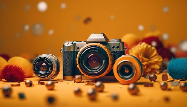 Dia mundial da fotografia conceito mínimo de objetos sobre fotografia