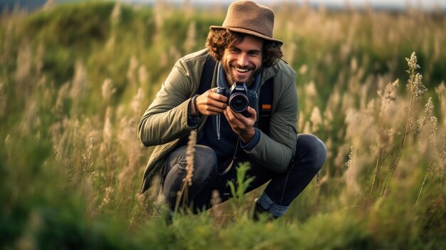 Dia Mundial da Fotografia Fotógrafo tirando fotos Generativo ai